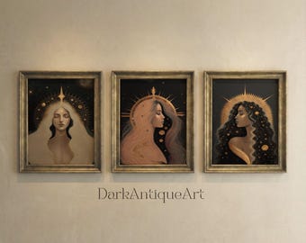 Celestial Goddesses Art Nouveau Print | Witch Decor (Digital Download)