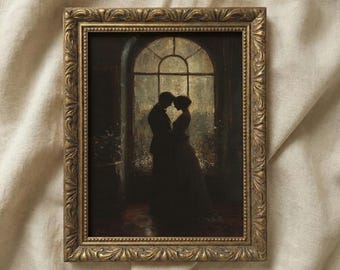 Dark Academia Lovers Silhouette Art Print: Moody Home Decor (Digital Download)