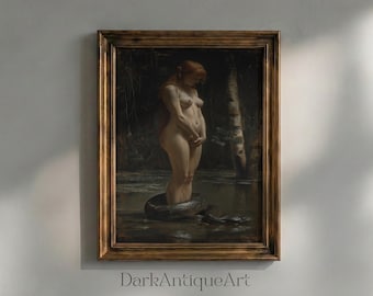 Dark Academia Snake Woman Art Print, Gothic Home Decor (Digital Download)
