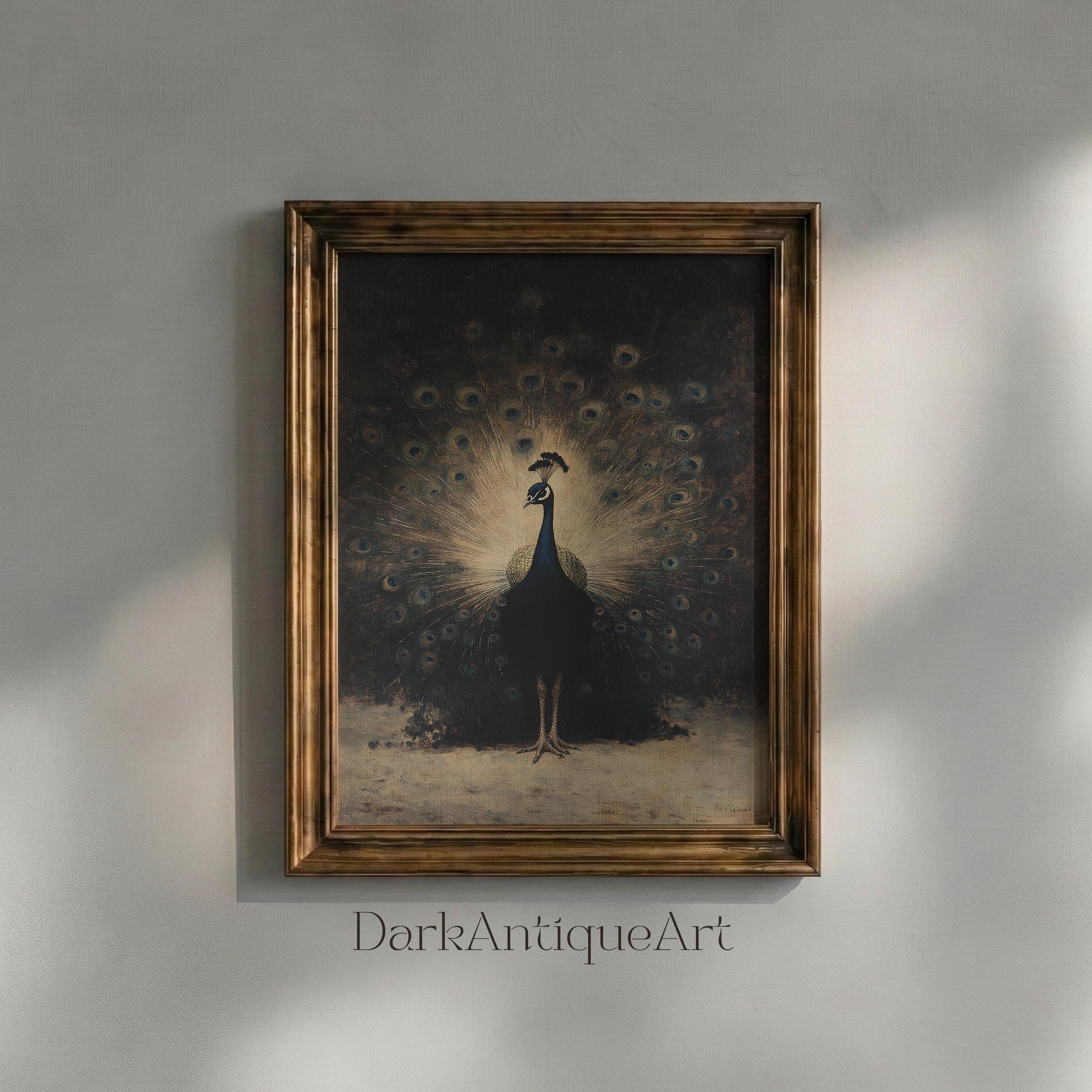 Vintage Peacock Art Print: Elegant Cottagecore Wall Decor (digital