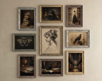 Dark Academia Gallery Wall Art Set: Gothic Library Prints (Digital Download)