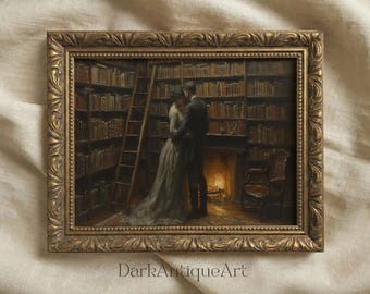 Dark Academia Library Embrace Vintage Painting (Digital Download)