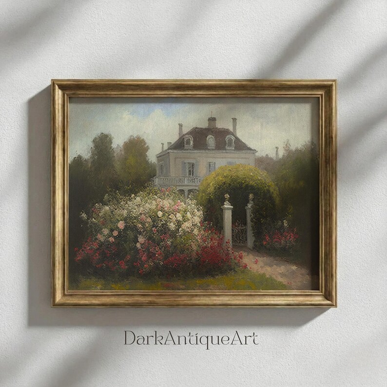 Victorian House Oil Painting: Vintage Rose Garden Art (Digital Download) image 8