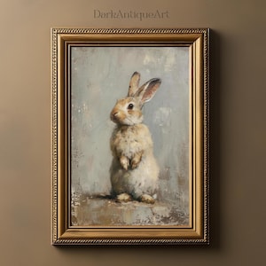 Vintage Bunny Painting Rabbit Art Print Cute Animal Print Bunny Wall Art Victorian Nursery Decor Cottagecore Animal Art Digital Decor