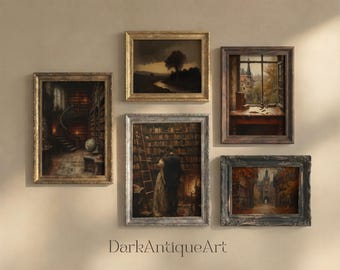 Dark Academia Antique Oil Painting Set: Library Gallery Wall (Digital Prints)