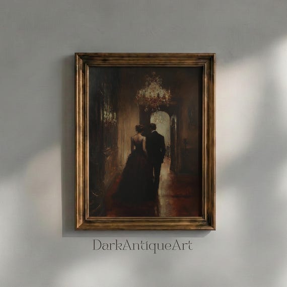 Dark Academia Couple Art Print: Elegant Ballroom Decor (Digital Download)