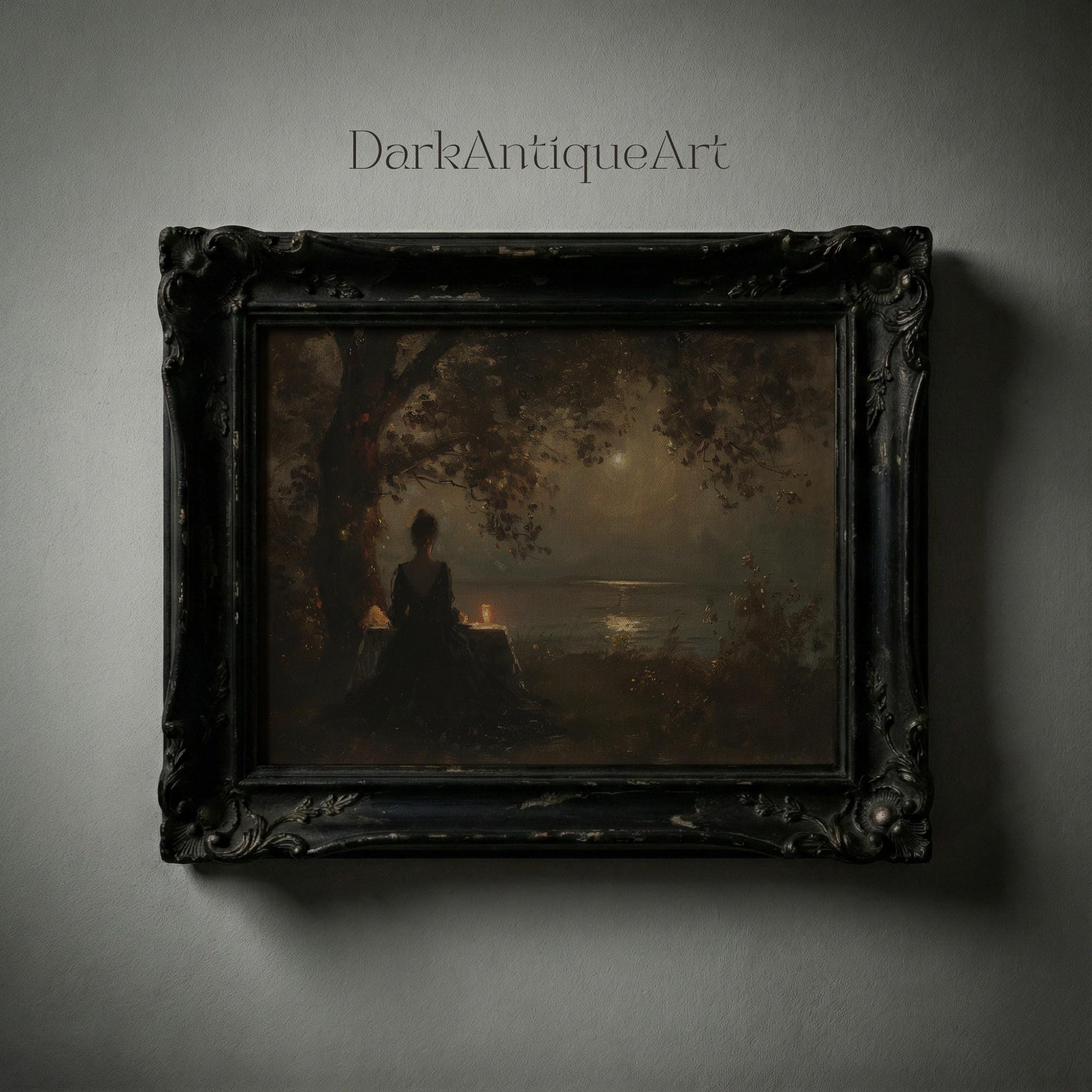 Victorian Moonlit Lake Painting: Romantic Night Scene (Digital Download)