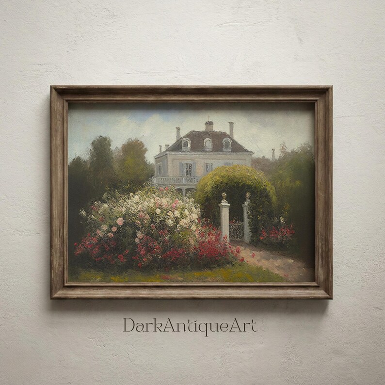 Victorian House Oil Painting: Vintage Rose Garden Art (Digital Download) image 6