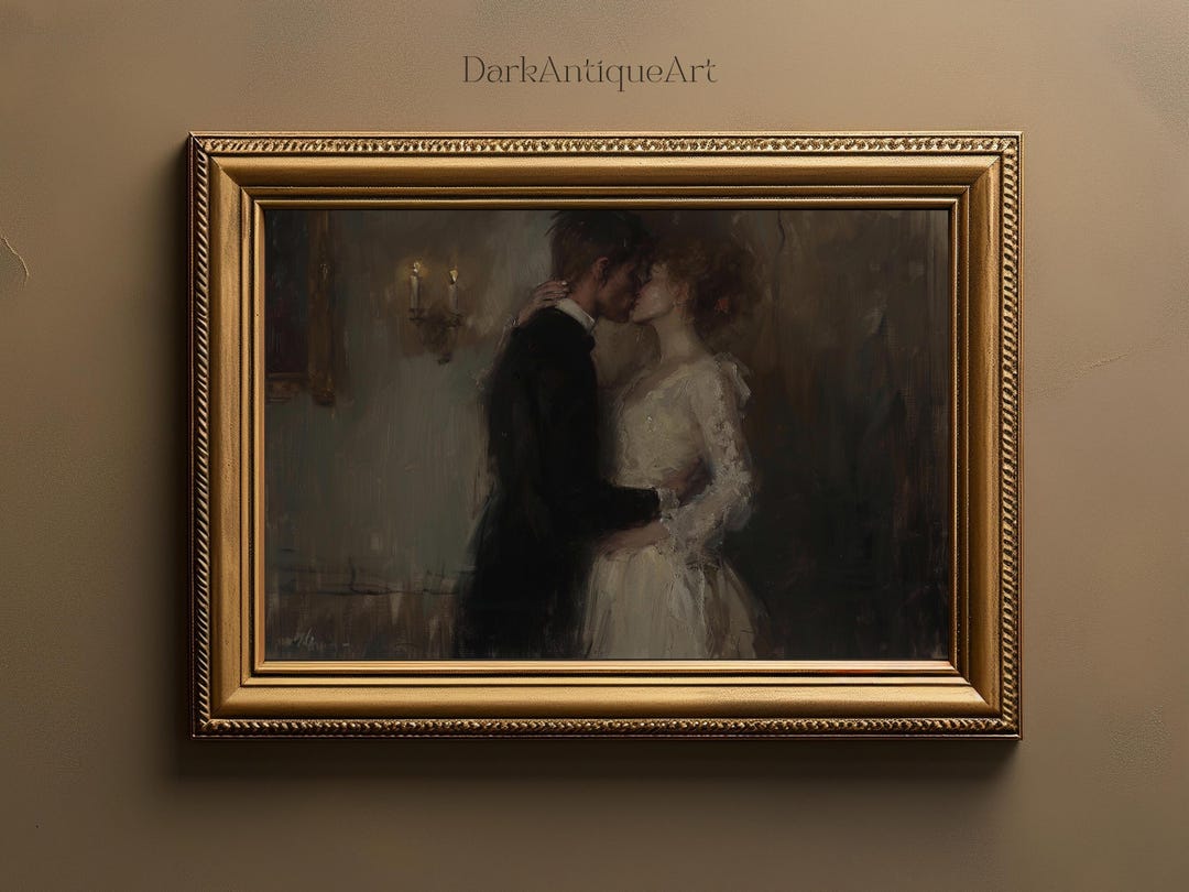Romantic Couple Kiss Vintage Oil Painting Dark Academia Print Art Print ...