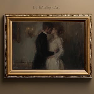 ロマンチックなカップルのキス ヴィンテージ 油絵 ダークアカデミア プリント アートプリント ビクトリア朝の愛のアートワーク キャンドルライト ロマンス 壁飾り ブライダルギフト