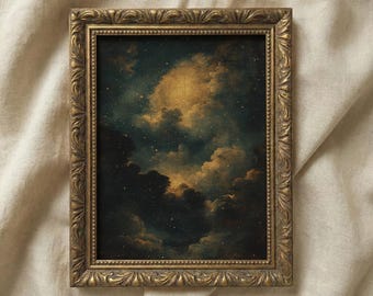 Celestial Starry Night Art Print: Dark Academia Decor (Digital Download)