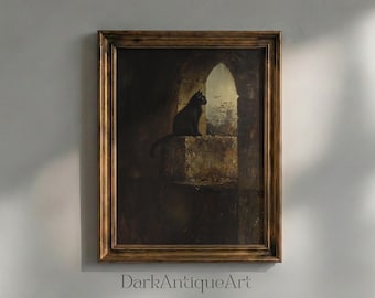 Black Cat Gothic Archway Print: Dark Academia Wall Decor (Digital Download)