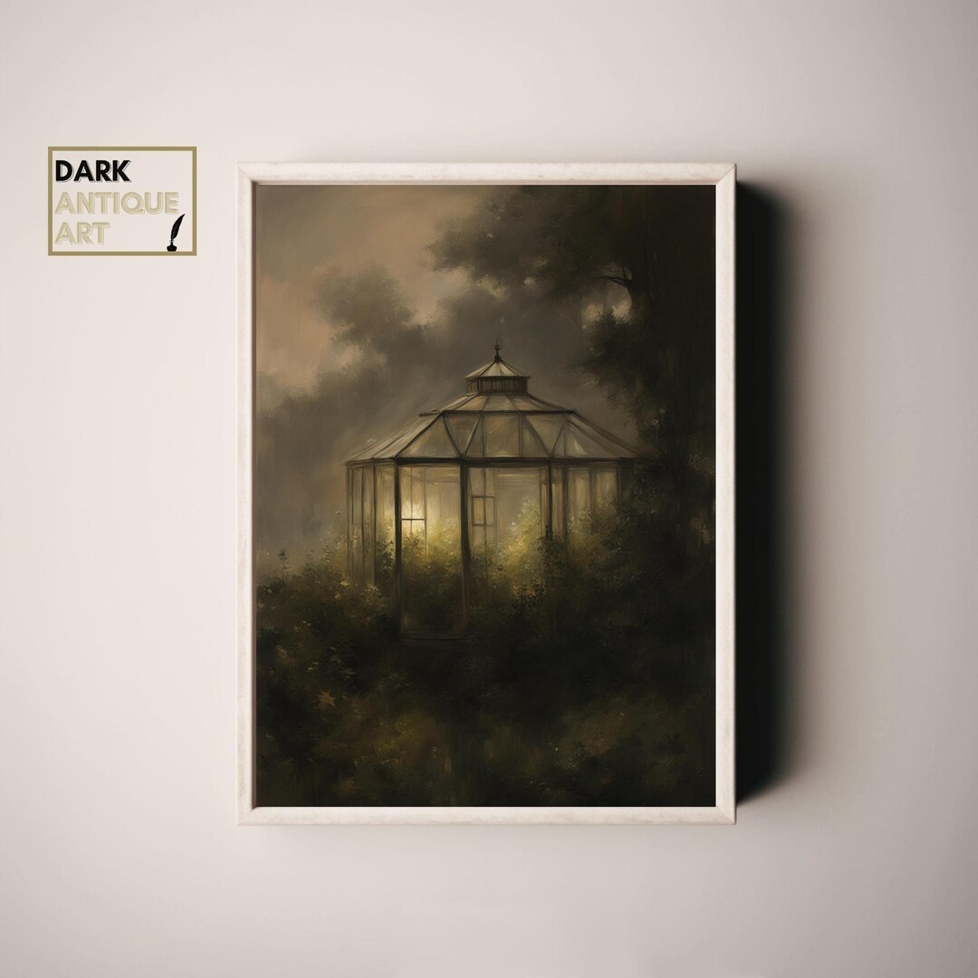 Enchanted Greenhouse, Dark Academia Celestial Vintage Painting ...