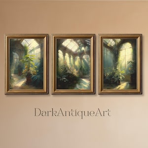 Victorian Conservatory Greenhouse Oil Painting Set Baroque Botanical Renaissance Art Tropical Plants Cottagecore Light Academia Printables