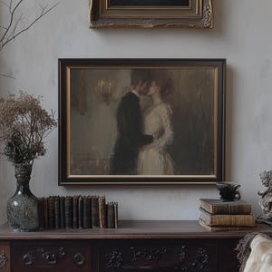 Romantic Couple Kiss Vintage Oil Painting Dark Academia Print Art Print ...