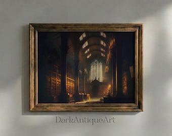 Dark Academia Library Oil Painting Art Print (Digital Download)