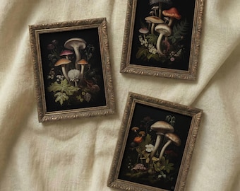Vintage Mushroom Botanical Art Print Set: Dark Cottagecore Wall Decor (Digital Download)