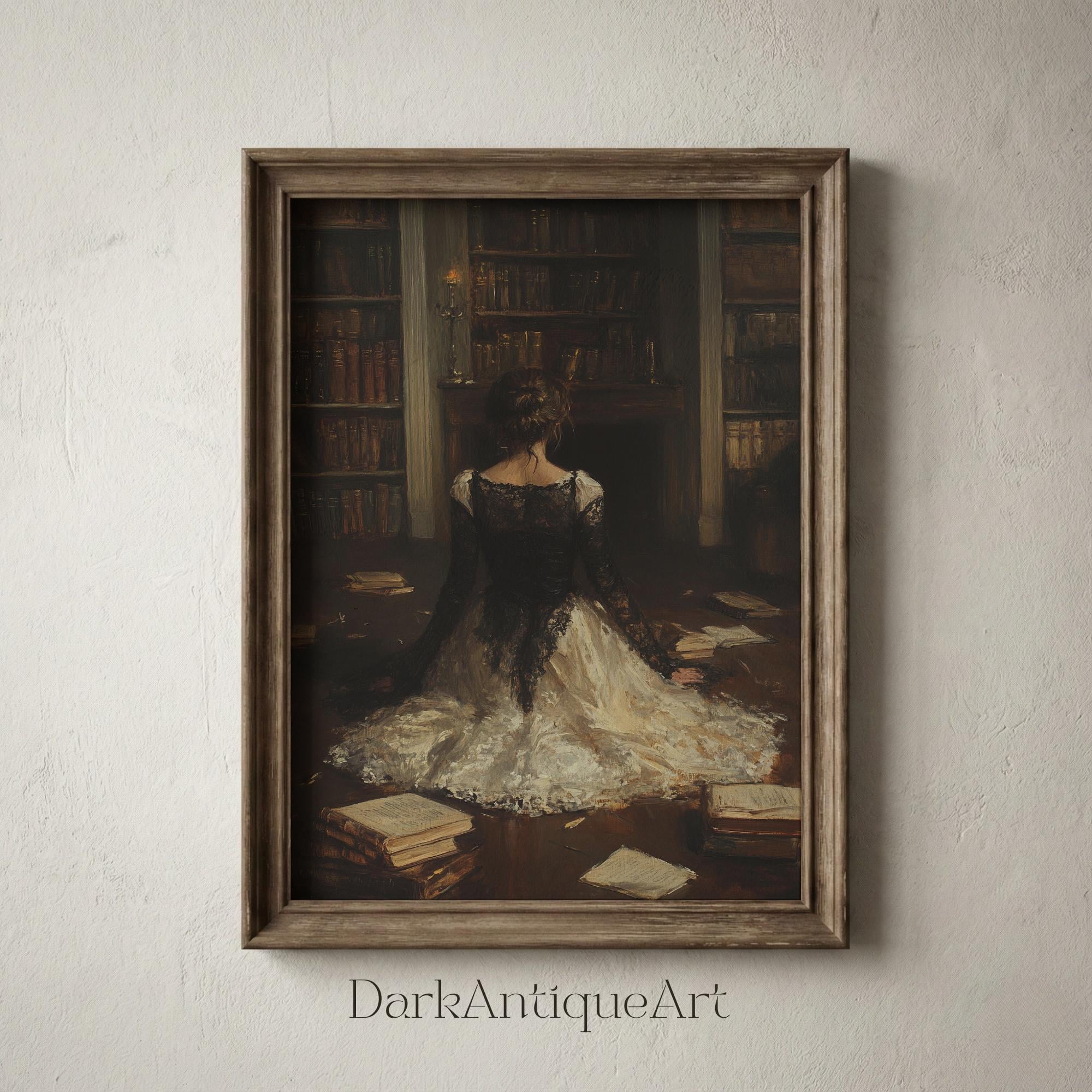 アート・デザイン・音楽 Art and the Victorian Middle Class Dark Academia Art Print: Victorian Library, Moody Reader (digital