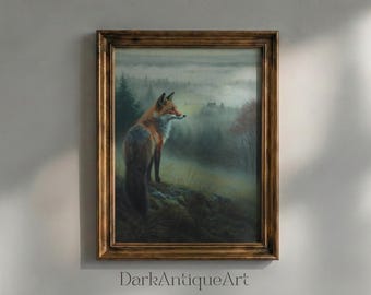 Vintage Red Fox Oil Painting: Woodland Cottagecore Print (Digital Download)