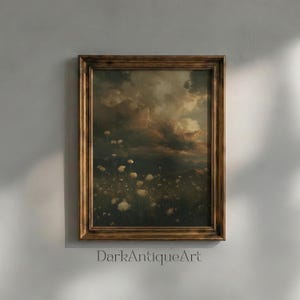Verzauberte Dämmerung | Dark Academia druckbare, stimmungsvolle Landschaftskunst, verträumte Wolkenlandschaft digitaler Download