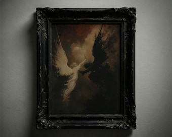Celestial Battle | Angel Art Print, Dark Academia Wall Decor, Mythology Printable, Fantasy Art Download