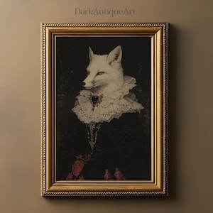 Enigmatic Fox Portrait | Dark Academia Animal Art, Gothic Fox Printable, Victorian-Inspired Wall Decor