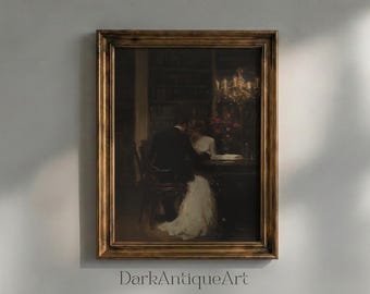 Dark Academia Romance Print: Candlelit Victorian Library (Digital Download)