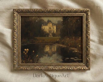 Dark Academia Manor Druck: Gothic Mansion Spiegelbild (Digitaler Download)