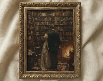 Vintage Library Scene Print, Dark Academia Wall Art (Digital Download)