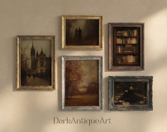 Dark Academia Library Gallery Wall Set, Gothic Book Lover Prints, Vintage Study Decor Digital Download