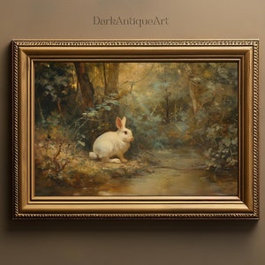 Vintage Hase Gemälde Wald Wand Kunst Waldtier Dekor Digitaler Download Vintage Kaninchen Kunstwerk Hase Kinderzimmer Dekor Wald