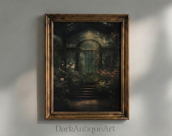 Dark Victorian Greenhouse Painting: Gothic Garden Wall Art (Digital Download)