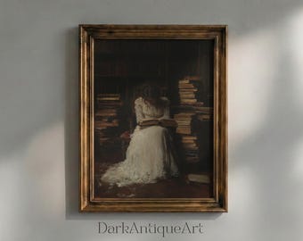 Dark Academia Art Print: Vintage Library Bibliophile (Digital Download)