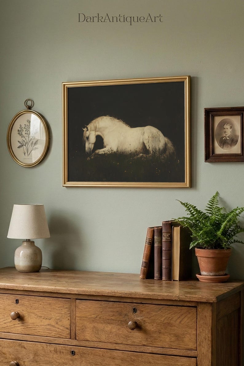 Ethereal White Horse Art Print | Dark Academia Wall Decor (Digital Download) image 17