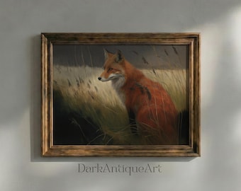 Vintage Red Fox Painting: Dark Cottagecore Animal Wall Art (Digital Download)