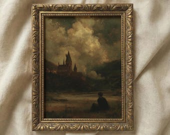 Lámina artística de castillo estilo Dark Academia / Paisaje de fantasía mística (Descarga digital)