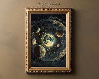 Celestian Planets Vintage Painting Digital Print | Celestial Print | Dark Aesthetic | Gothic Wall Art | Printable Art | Instant Download