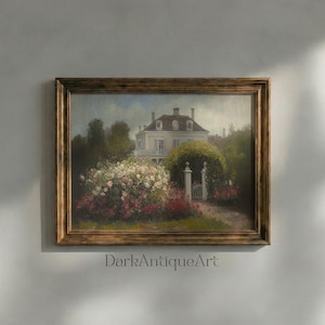 Victorian House Oil Painting: Vintage Rose Garden Art (Digital Download) image 3
