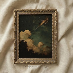 Moody and mysterious, this dark academia print utilizes celestial elements to provide a captivating wall art piece.