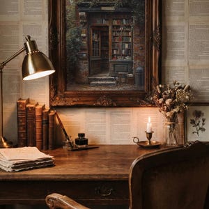 Dark Academia Library Painting: Moody Vintage Wall Art (Digital Download) image 12