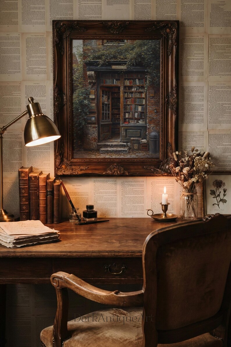Dark Academia Library Painting: Moody Vintage Wall Art (Digital Download) image 12