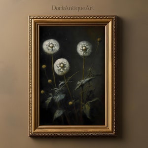 Moody Dandelion Painting Wall Art | Dark Botanical Printable Wall Art | Dark Academia Decor | Digital Print | Dandelion Art| Downloadable