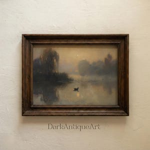 Enhance your space with a relaxing landscape print showing a serene lake veiled in mist.