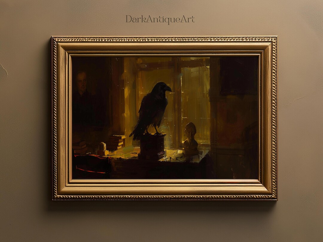 Gothic Raven Art Print Dark Academia Decor Vintage Crow Painting Edgar ...