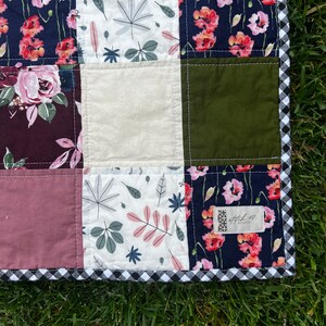 Floral Berry Baby Quilt Handmade | Baby Shower Gift | Baby Girl Quilt | Nursery Quilt, Toddler Gift, Modern Quilt Baby Blanket, Coquette