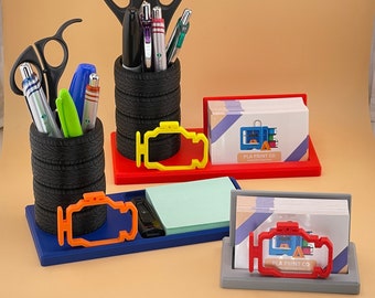 Check Engine Business Card Holder, Auto Shop Pen Holder