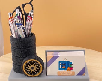 Automotive Pen & Business Card Holder, Auto Mechanic Personalized Gift Desk Organizer