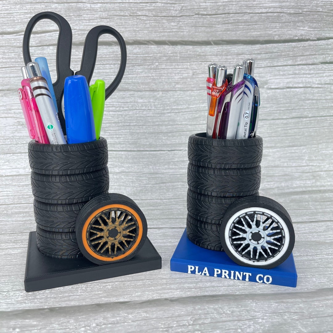 Race Car Rim Wheel Desk Organizer Automobile Stack Tires Pen Holder