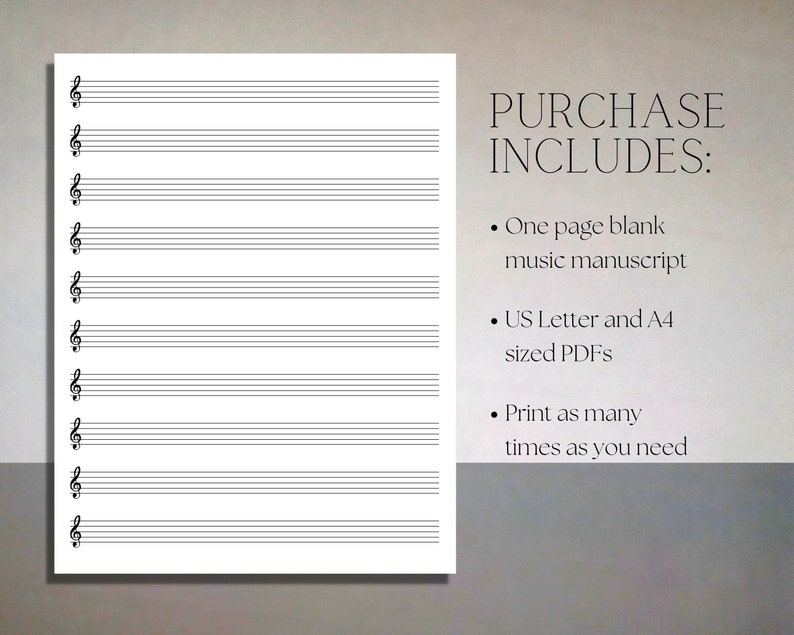 Printable Treble Clef Sheet Music Manuscript Paper 10 Stave Etsy