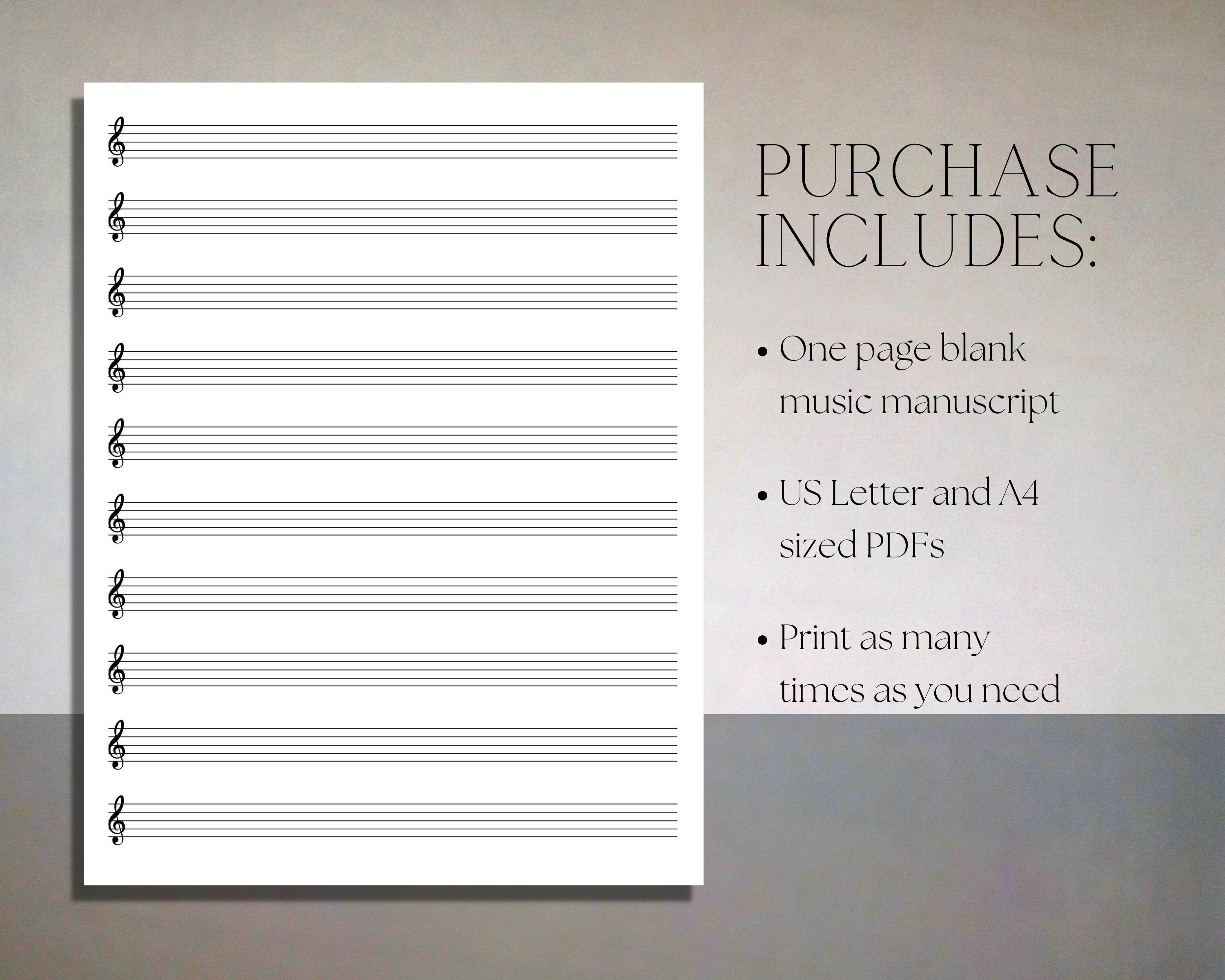 Printable Treble Clef Sheet Music Manuscript Paper 10 Stave Etsy